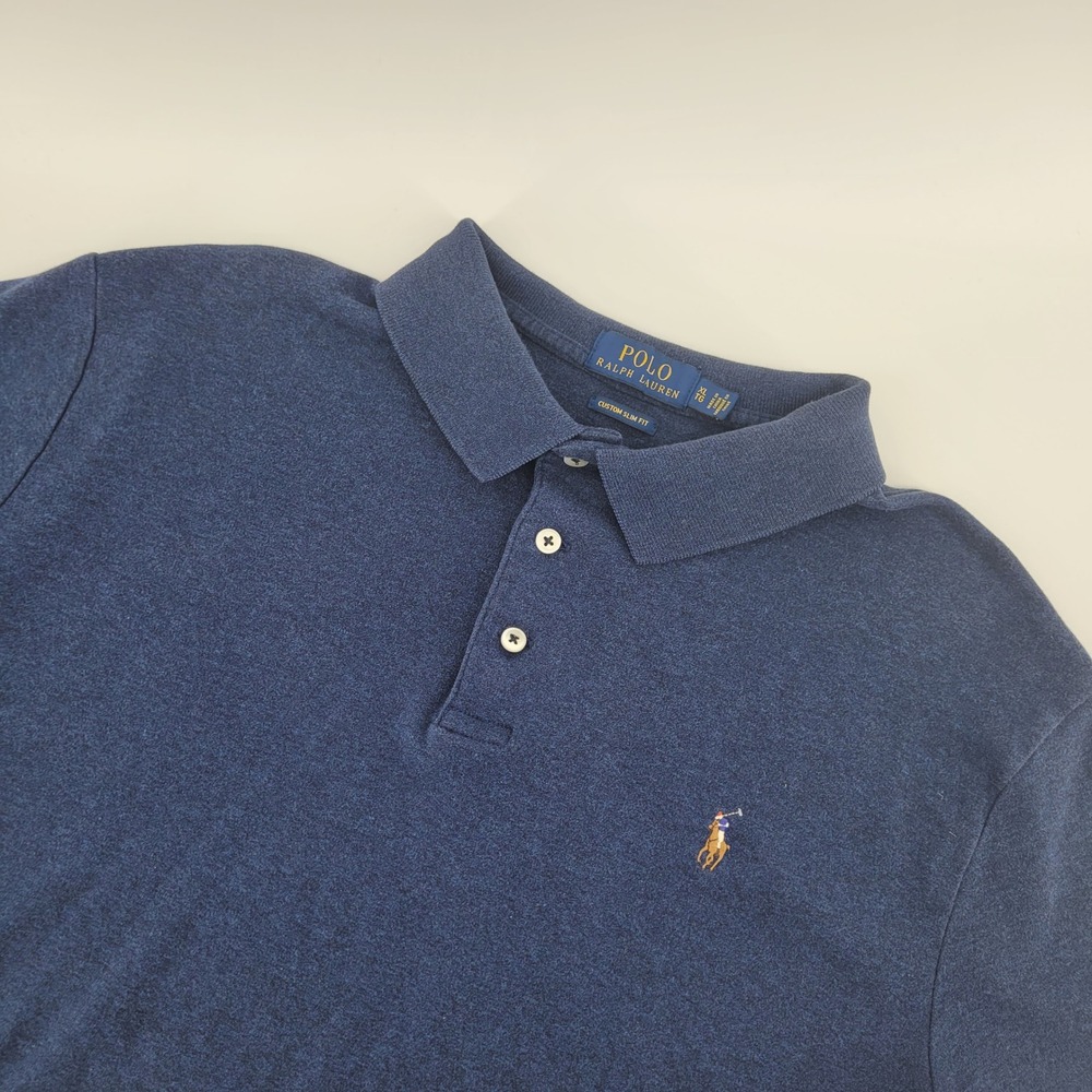 Polo Ralph Lauren Polo Shirt XL Blue Custom Slim Fit Cotton Short Sleeve Mens